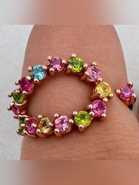 Rose Gold over Sterling Silver Rainbow Tourmaline Free Size Ring ( Size6-9)